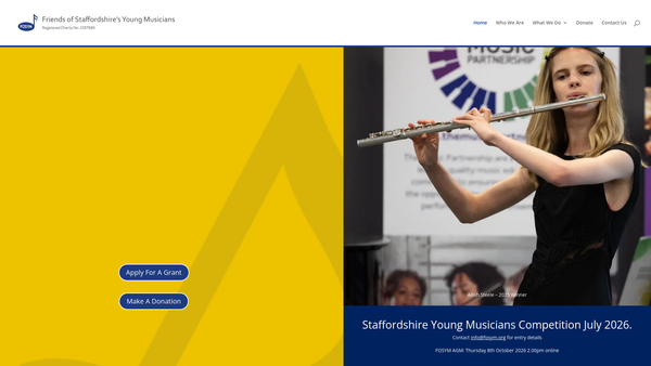 Screenshot of the Friends Of Staffordshire's Young Musicians website
