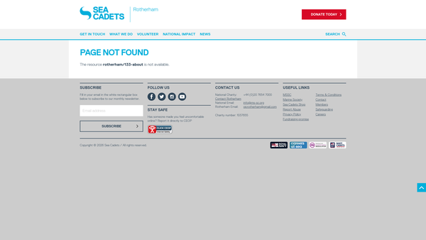 Screenshot of the Rotherham Unit 287 Of The Sea Cadet Corps website