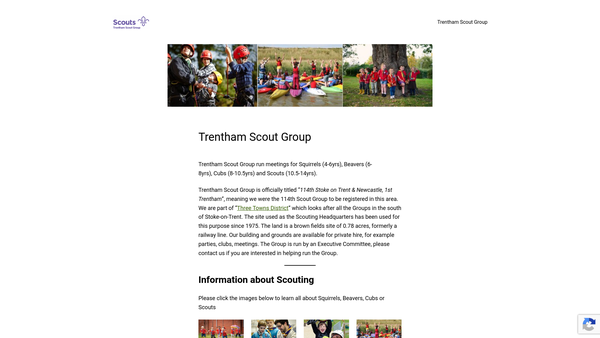 Screenshot of the 114th Stoke-On-Trent And Newcastle-Under-Lyme Division 1st Trentham Scout Group website