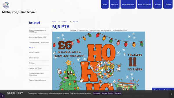 Screenshot of the Melbourne Junior School Parents' Association website