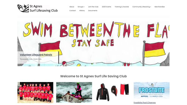 Screenshot of the St Agnes Surf Life Saving Club website