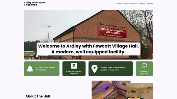 Screenshot of the Ardley With Fewcott Village Hall And Recreation Ground website
