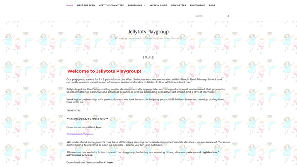Screenshot of the Jellytots Playgroup (Shaw) website