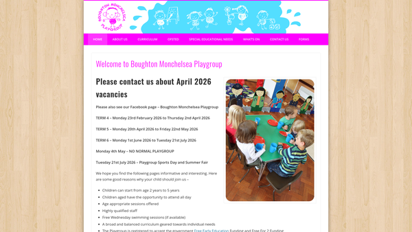 Screenshot of the Boughton Monchelsea Playgroup Association website