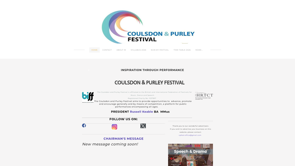 Screenshot of the Coulsdon And Purley Festival website