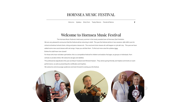 Screenshot of the Hornsea Music Festival Society website