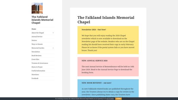 Screenshot of the Falkland Islands Memorial Chapel Trust website
