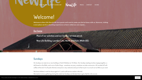 Screenshot of the New Life Community Church North Walsham website