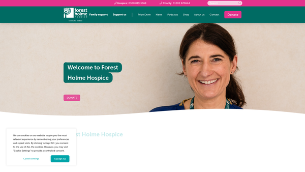 Screenshot of the Forest Holme Hospice Charity website