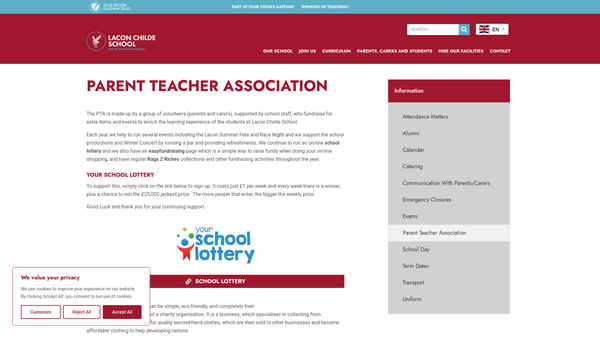 Screenshot of the The Lacon Childe School Parent Teacher Association website