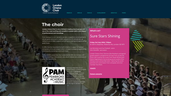Screenshot of the London Oriana Choir Limited website