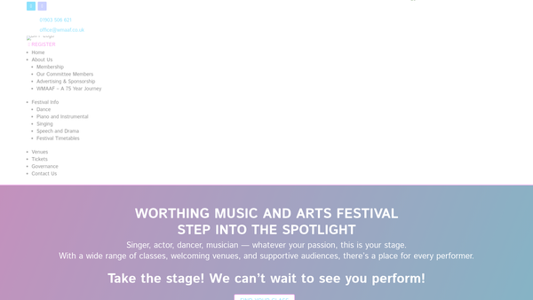 Screenshot of the Worthing Music And Arts Festival website