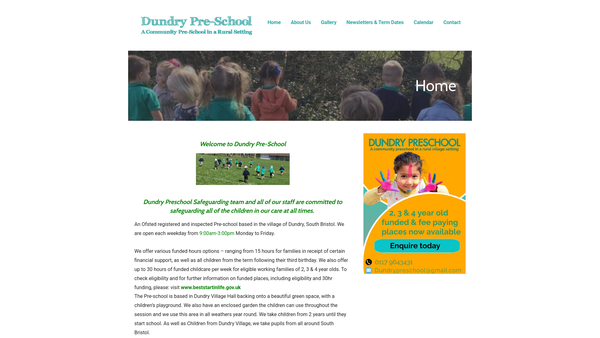 Screenshot of the Dundry Pre-School website