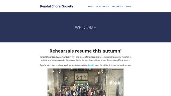 Screenshot of the Kendal Choral Society website