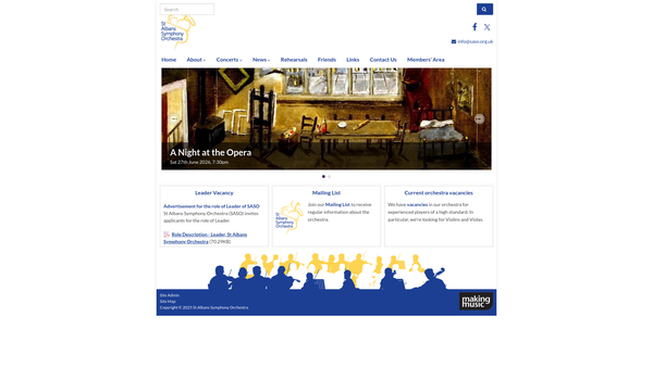 Screenshot of the The St Albans Symphony Orchestra website