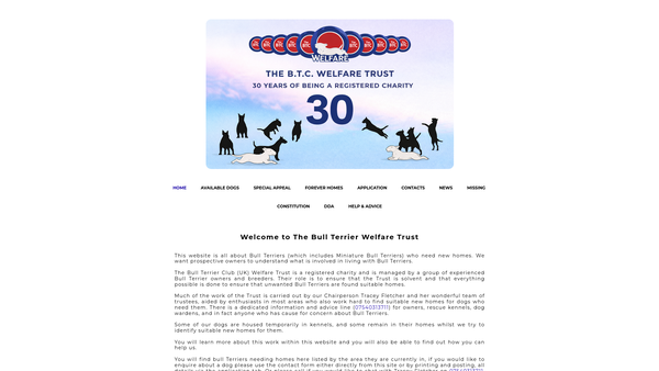 Screenshot of the The Bull Terrier Club (UK) Welfare Trust website