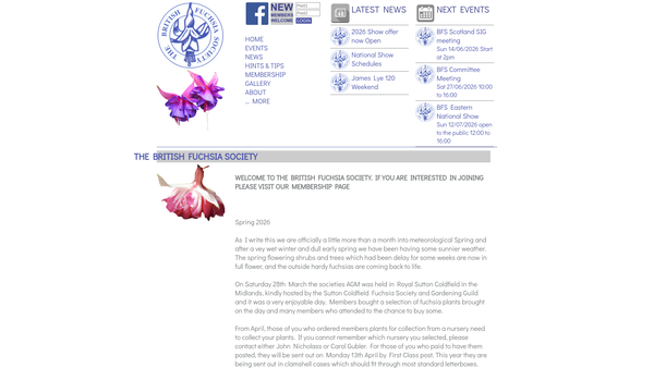 Screenshot of the British Fuchsia Society website