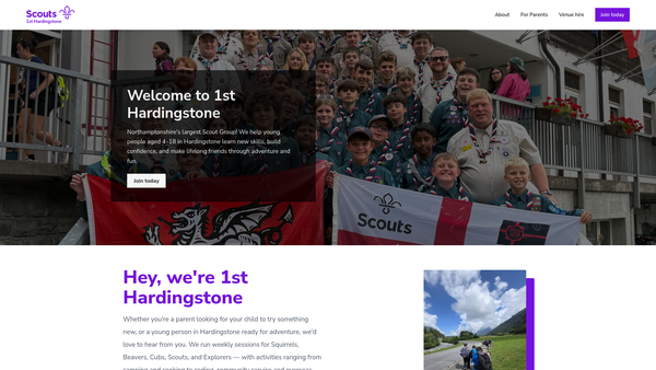 Screenshot of the 1st Hardingstone Scout Group website