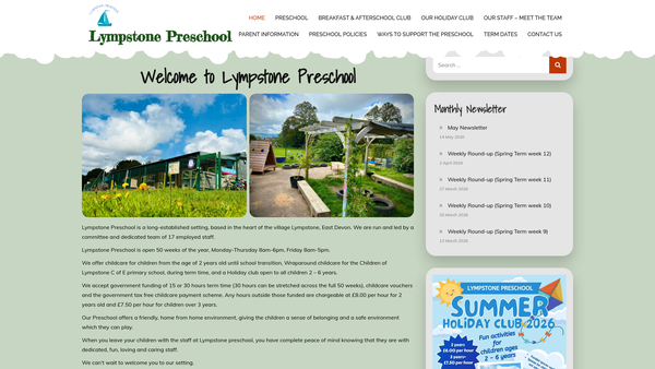 Screenshot of the Lympstone Preschool website