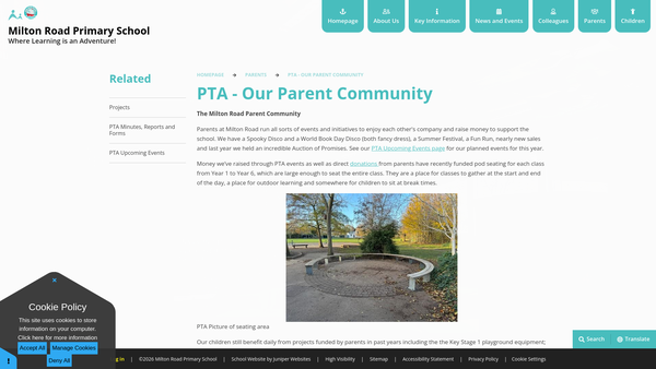 Screenshot of the Milton Road Primary School's Parent Teacher Association website