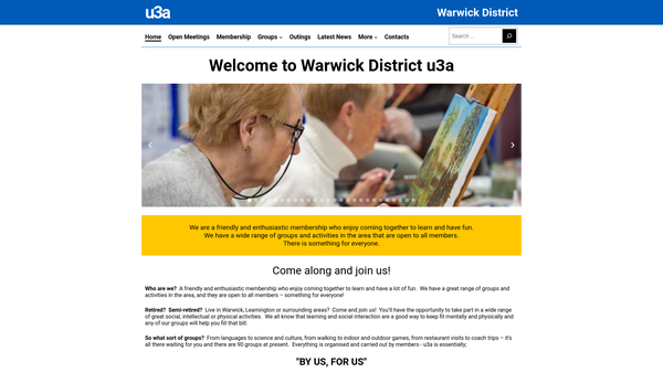 Screenshot of the The Warwick District U3A website