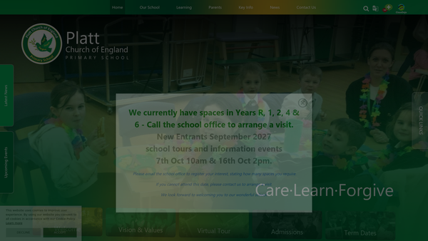 Screenshot of the Platt School Parent Teacher Association website