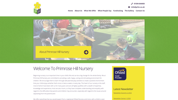 Screenshot of the Primrose Hill Under Fives Playgroup website