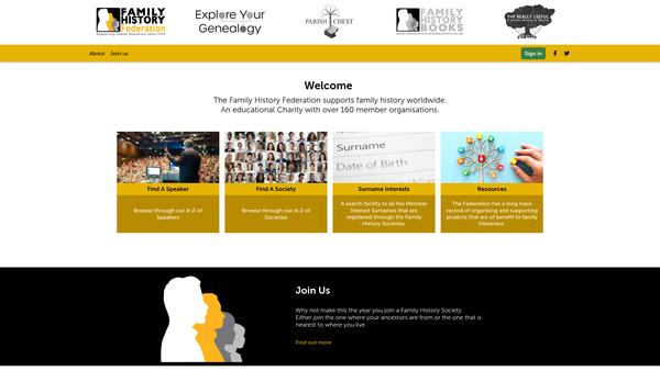 Screenshot of the The Federation Of Family History Societies website
