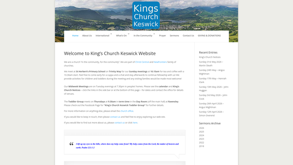 Screenshot of the King's Church (Keswick) website