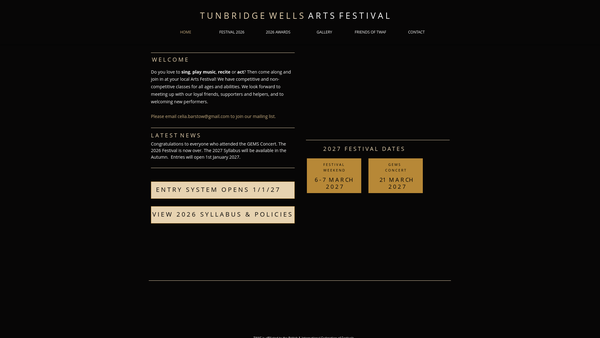 Screenshot of the Tunbridge Wells Arts Festival website