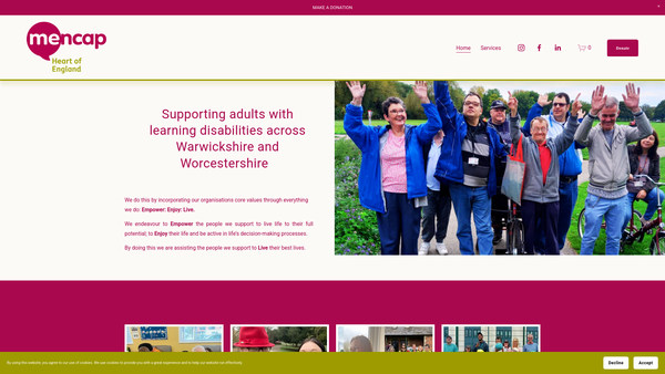 Screenshot of the Heart Of England Mencap website