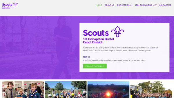 Screenshot of the 1st Bishopston Bristol Scout Group website