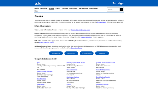 Screenshot of the Torridge U3A website