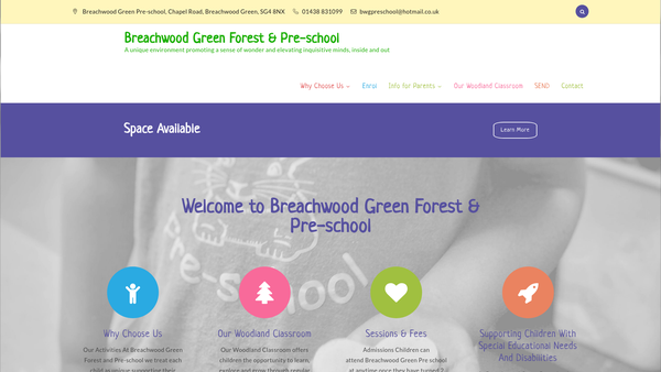 Screenshot of the Breachwood Green Pre-School website