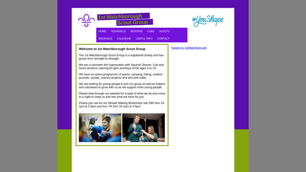 Screenshot of the 1st Matchborough Scout Group website