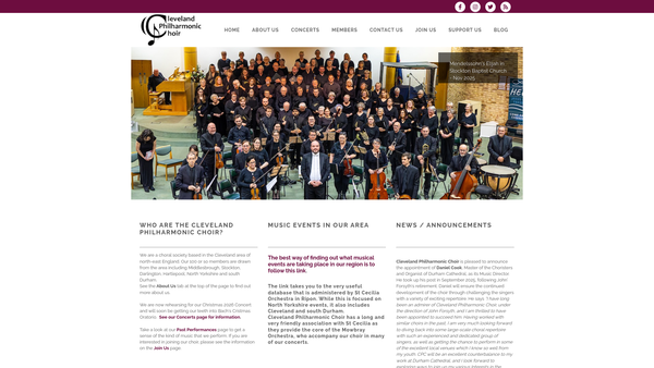 Screenshot of the Cleveland Philharmonic Choir Music Society website