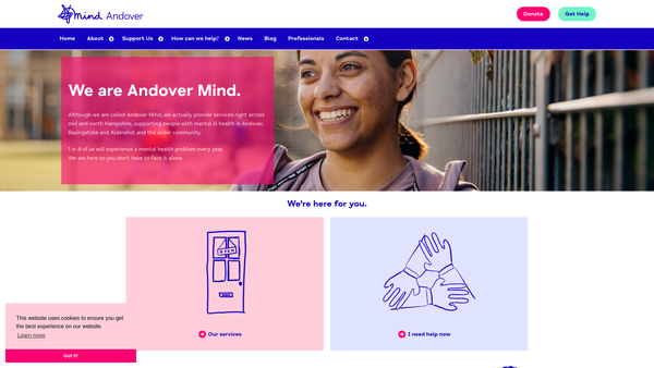 Screenshot of the Andover Mind website