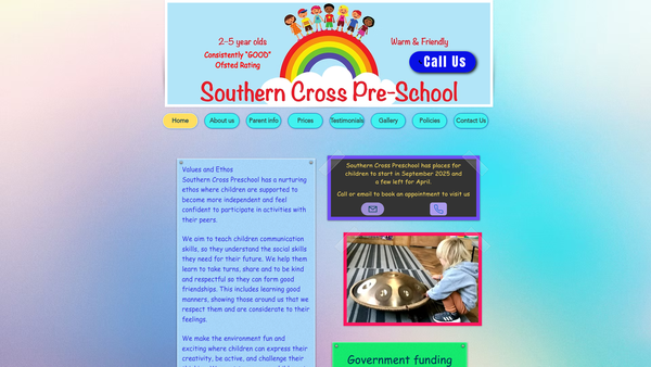 Screenshot of the Southern Cross Community Playgroup website