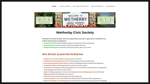Screenshot of the Wetherby Civic Society website