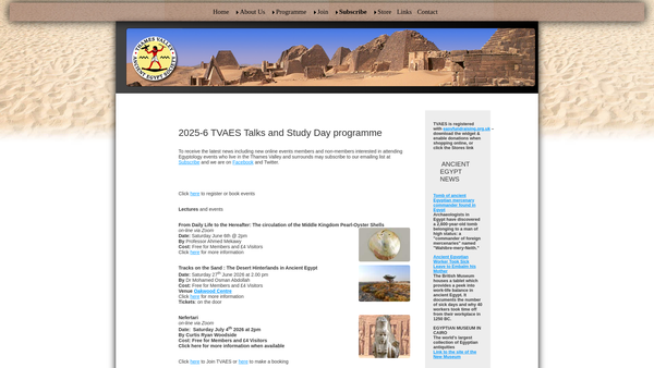 Screenshot of the Thames Valley Ancient Egypt Society website