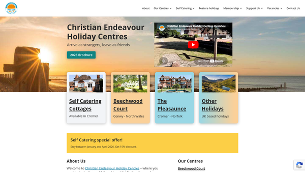 Screenshot of the Christian Endeavour Holiday Centres Limited website