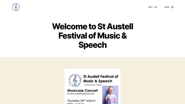 Screenshot of the St Austell Festival Of Music And Speech website