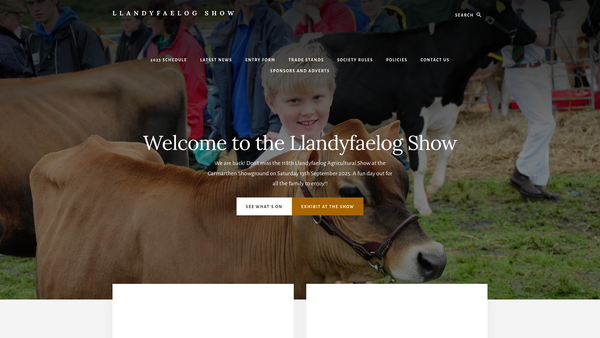 Screenshot of the The Llandyfaelog And District Agricultural And Horticultural Society website