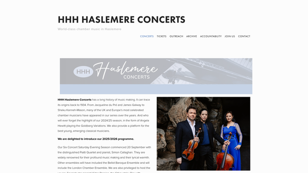 Screenshot of the Haslemere Concerts website