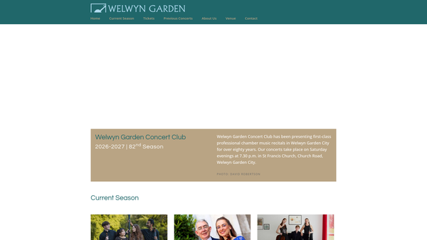 Screenshot of the Welwyn Garden Concert Club website