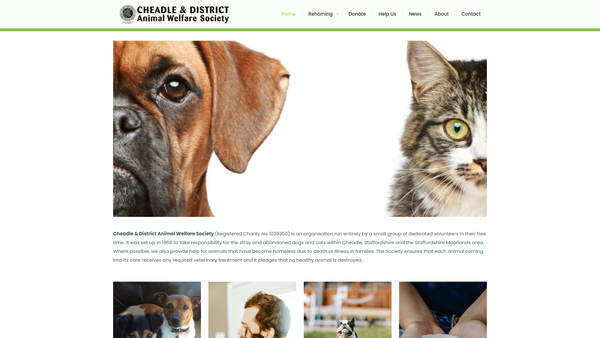 Screenshot of the Cheadle And District Animal Welfare Society website