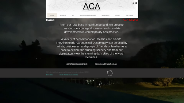 Screenshot of the The Allenheads Centre For The Arts And The Environment website