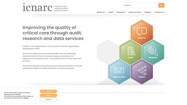 Screenshot of the Intensive Care National Audit And Research Centre website