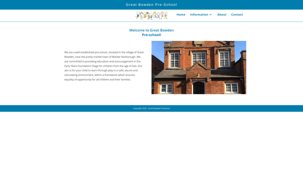 Screenshot of the Great Bowden Pre-School website