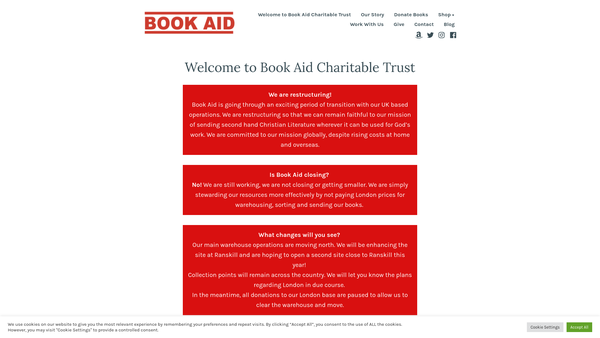 Screenshot of the The Book Aid Charitable Trust website